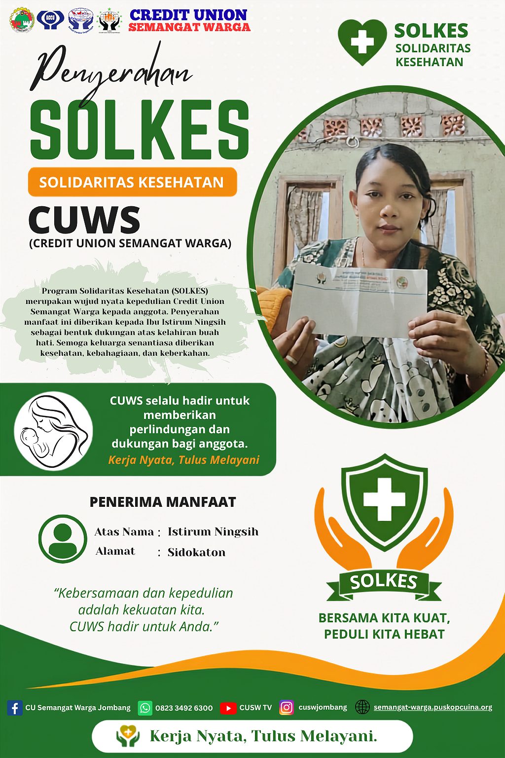 Penyerahan SOLKES: Wujud Kepedulian CU Semangat Warga bagi Anggota