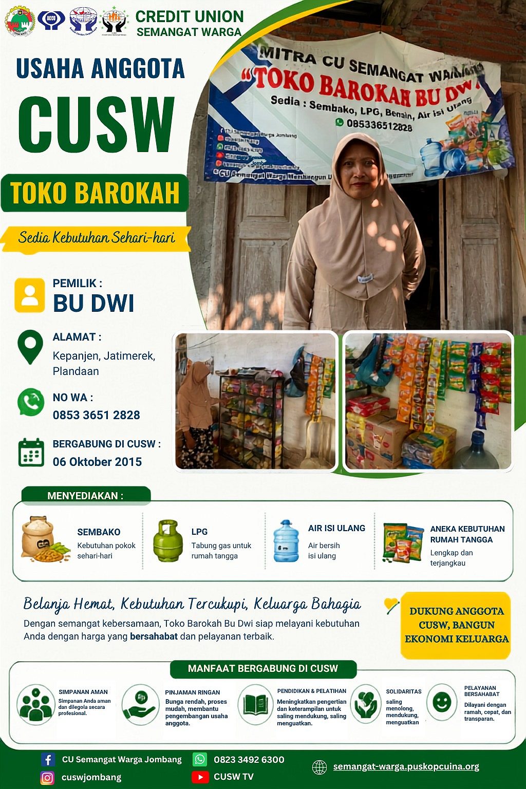 Toko Barokah Bu Dwi, Mitra Usaha Anggota Credit Union Semangat Warga